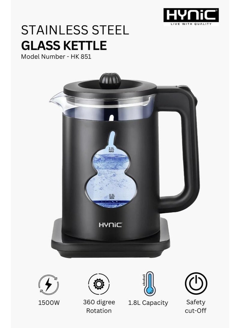 Hynic Electric Stainless Steel & Glass Kettle – 1.8L Double-Wall Rapid Boil - Image 1