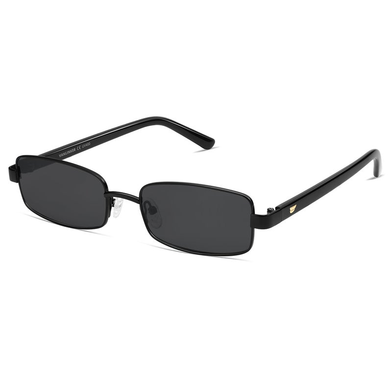 VANLINKER Retro Rectangle Polarized Sunglasses for Women Men Small 90s Vintage Trendy Slim Narrow Rectangular Frame Metal Sun Glass VL9684, Black/Grey - Image 1