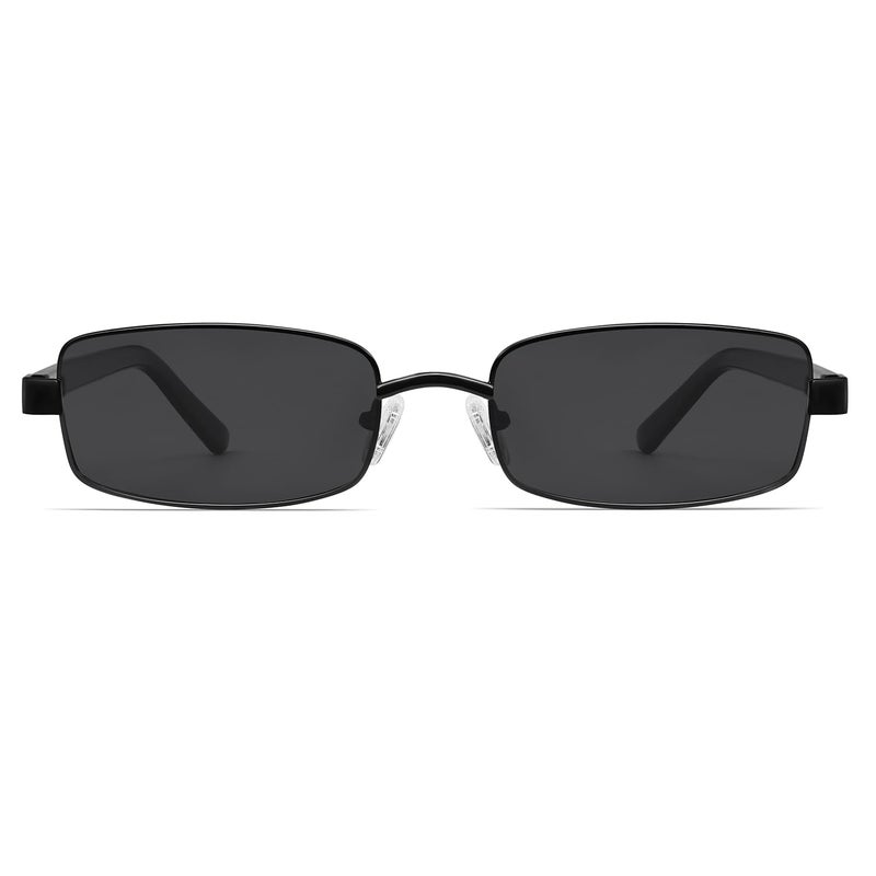VANLINKER Retro Rectangle Polarized Sunglasses for Women Men Small 90s Vintage Trendy Slim Narrow Rectangular Frame Metal Sun Glass VL9684, Black/Grey - Image 2