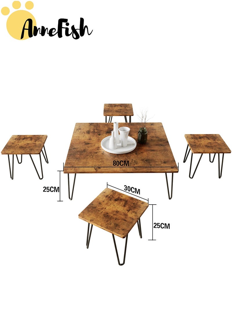 AnneFish 5pcs Floor Coffee Table Set Low Square Home Nesting Friends Gathering Table Set Of 5 Side Table For Living Room  - Image 4