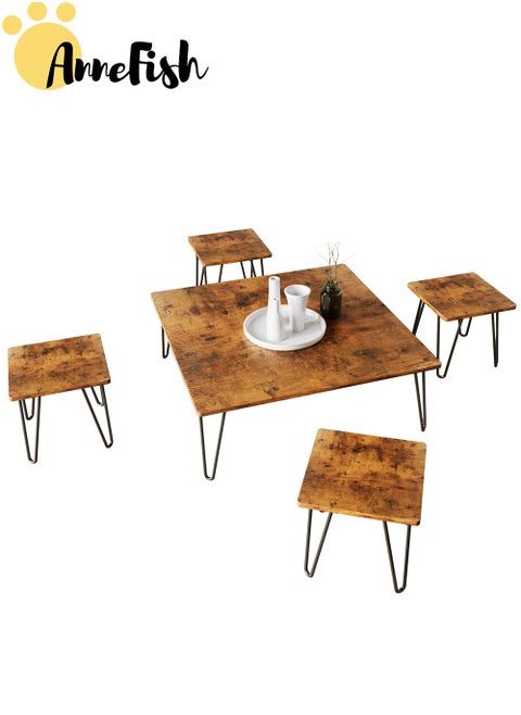 5pcs Floor Coffee Table Set Low Square Home Nesting Friends Gathering Table Set Of 5 Side Table For Living Room