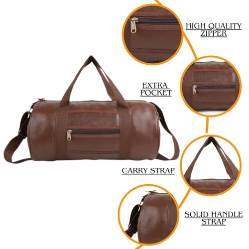 FIT FOCUS 20L Leather Gym Duffle Bag for Men & Women | Adjustable Shoulder Gym Bag | Unisex Gym Bag | Duffle Bag for Gym, Sports, Training, Workout & Fitness Bag (Brown) - Image 3