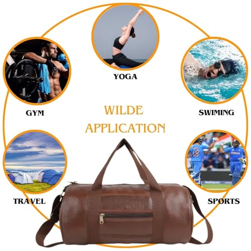 FIT FOCUS 20L Leather Gym Duffle Bag for Men & Women | Adjustable Shoulder Gym Bag | Unisex Gym Bag | Duffle Bag for Gym, Sports, Training, Workout & Fitness Bag (Brown) - Image 4