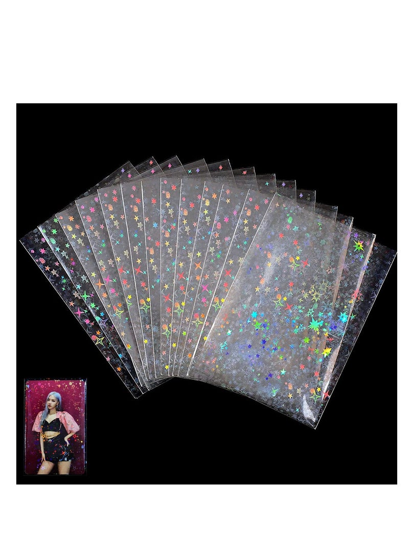 Excefore 200 Pcs Kpop Photocard Sleeves, Little Star Laser Flashing Card Sleeves, Star Glass Gemstone Rainbow Holographic Card Sleeves Trading Card Protector for Photocard Kpop Photo Cards, 61 x 88 mm - Image 1