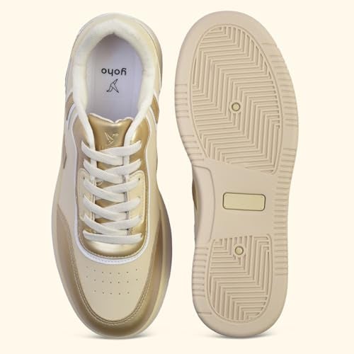 YOHO Jewel Women’s Stylish Metallic Detailing Casual Sneakers | Beige - UK 7 - Image 4