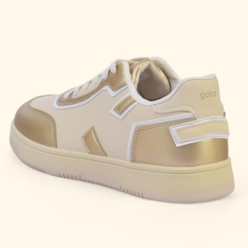 YOHO Jewel Women’s Stylish Metallic Detailing Casual Sneakers | Beige - UK 7 - Image 5
