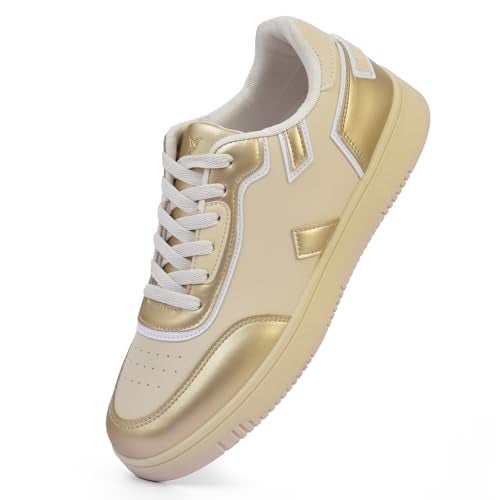 YOHO Jewel Women’s Stylish Metallic Detailing Casual Sneakers | Beige - UK 7 - Image 1