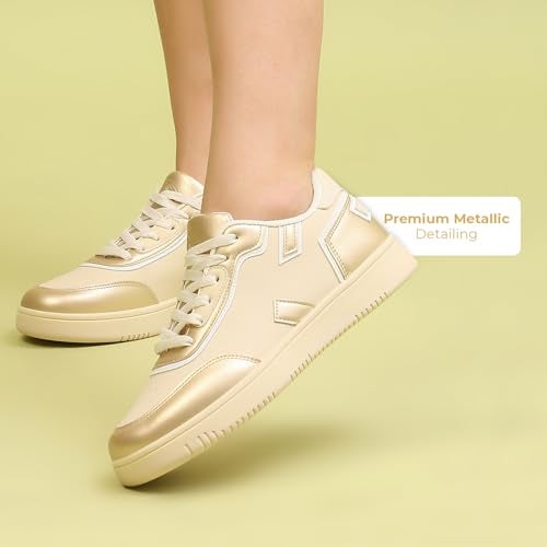 YOHO Jewel Women’s Stylish Metallic Detailing Casual Sneakers | Beige - UK 7 - Image 3