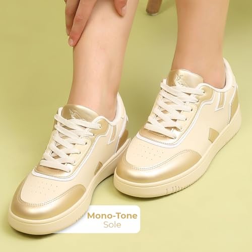 YOHO Jewel Women’s Stylish Metallic Detailing Casual Sneakers | Beige - UK 7 - Image 2