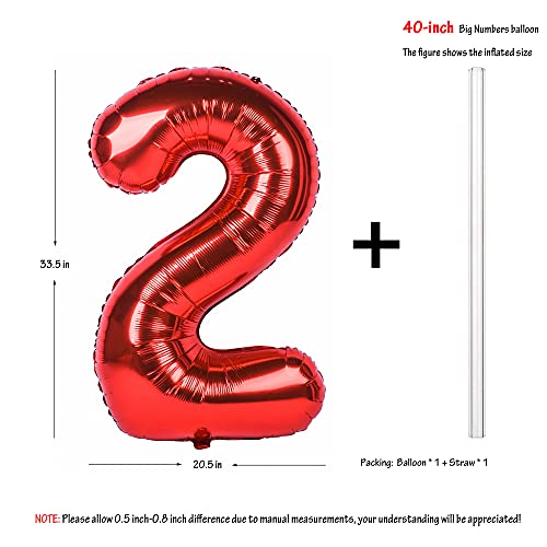 CHANGZHONG 40 inch red number 2 balloon giant helium polyester film 2th birthday girl boy self inflating digit two for anniversary celebration baby shower New Year engagement party decoration - Image 2