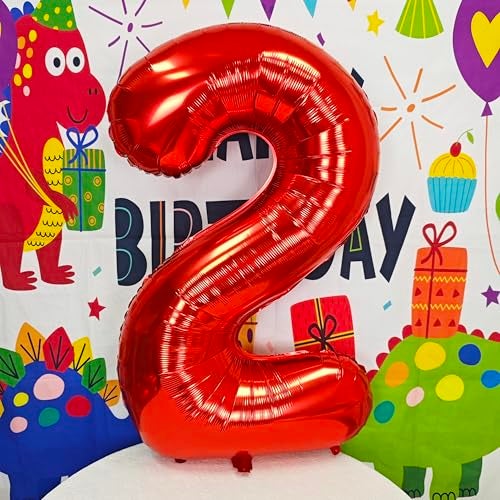 CHANGZHONG 40 inch red number 2 balloon giant helium polyester film 2th birthday girl boy self inflating digit two for anniversary celebration baby shower New Year engagement party decoration - Image 5