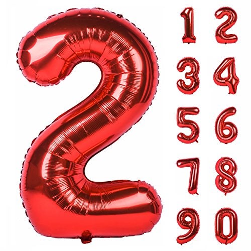 CHANGZHONG 40 inch red number 2 balloon giant helium polyester film 2th birthday girl boy self inflating digit two for anniversary celebration baby shower New Year engagement party decoration - Image 1