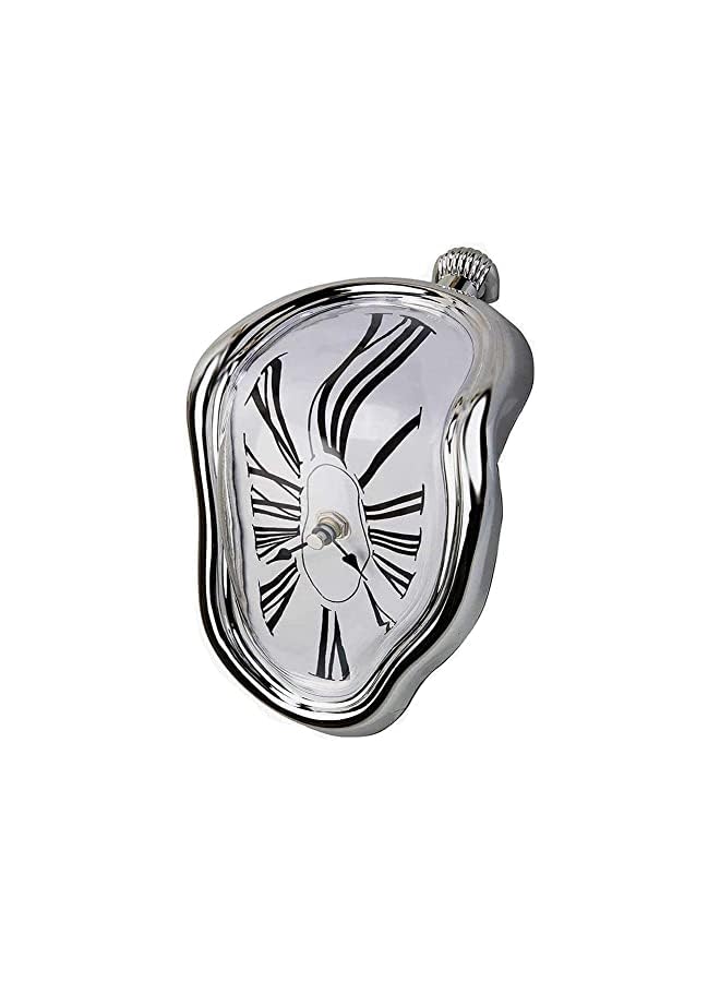 The Bros Melting Clock,Salvador Dali Watch Melted Clock for Home Office Decoration,Wall Clock Table Shelf Desk Decorative Clock,Fashion Melted Clocks Roman Clock,Funny Room Decor Creative Gift-Silver  - Image 2