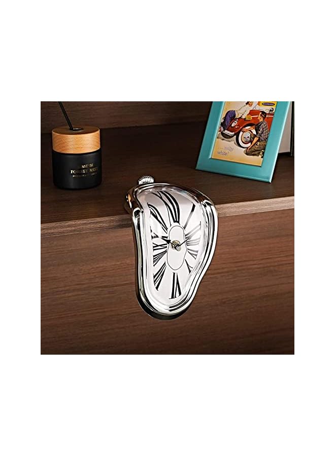 The Bros Melting Clock,Salvador Dali Watch Melted Clock for Home Office Decoration,Wall Clock Table Shelf Desk Decorative Clock,Fashion Melted Clocks Roman Clock,Funny Room Decor Creative Gift-Silver  - Image 3