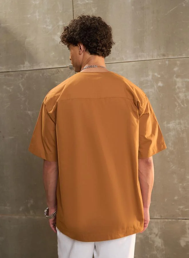 SASSAFRAS SASSAFRAS Brown Poplin Front Zipper Relax Fit Shirt