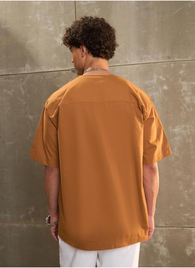 SASSAFRAS Sassafras Brown Poplin Front Zipper Relax Fit Shirt  - Image 5