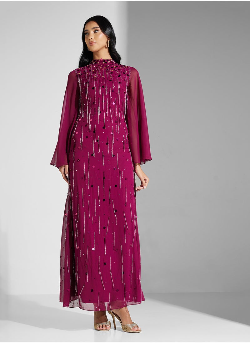 Amelia Rose Embellished Flared Sleeve Dress  - Image 4