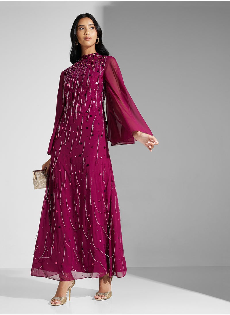 Amelia Rose Embellished Flared Sleeve Dress  - Image 1