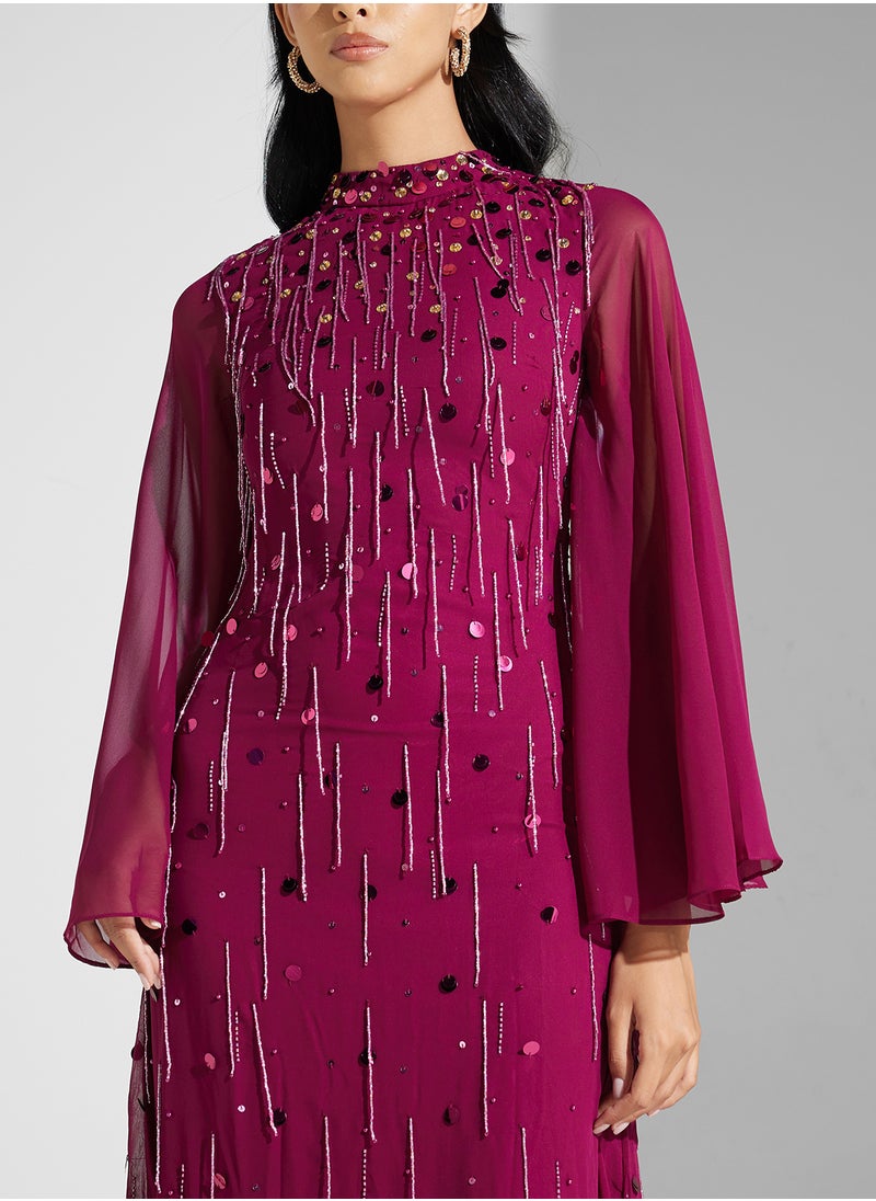 Amelia Rose Embellished Flared Sleeve Dress  - Image 3
