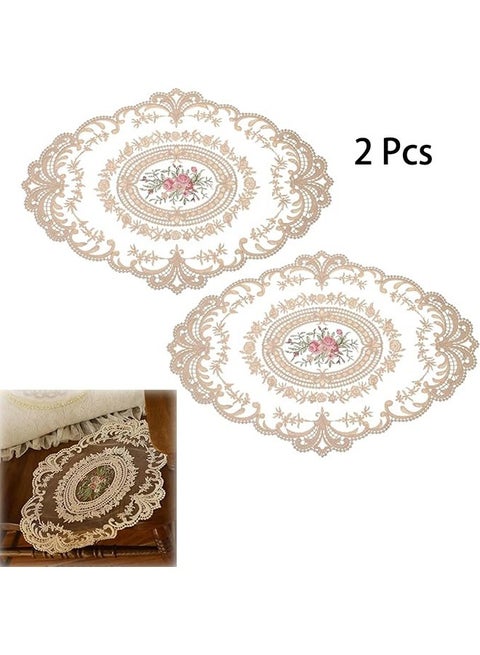 2 قطعة خمر الدانتيل مفرش المائدة ، الكروشيه الفرنسية ، ومن ناحية مطرزة مفرش المائدة ، بيج كوستر ، اكسسوارات الطعام الأنيق ، 12.6 × 17 بوصة ، ديكور المنزل الريفي