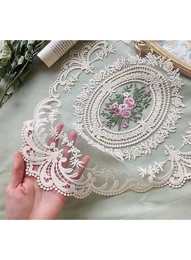 2 Pcs Retro Lace Placemats, French Crochet Doilies, Handmade Embroidered Table Mats, Beige Cup Mats, Elegant Dining Accessories, 12.6 x17 Inch, Rustic Home Decoration  - Image 2