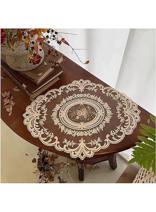 2 Pcs Retro Lace Placemats, French Crochet Doilies, Handmade Embroidered Table Mats, Beige Cup Mats, Elegant Dining Accessories, 12.6 x17 Inch, Rustic Home Decoration  - Image 3