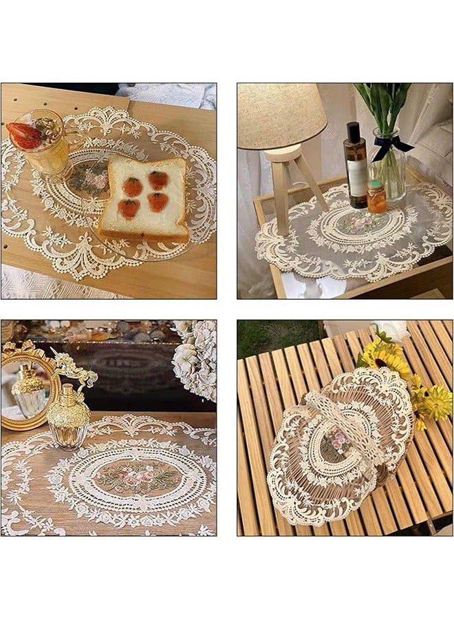 2 Pcs Retro Lace Placemats, French Crochet Doilies, Handmade Embroidered Table Mats, Beige Cup Mats, Elegant Dining Accessories, 12.6 x17 Inch, Rustic Home Decoration  - Image 5