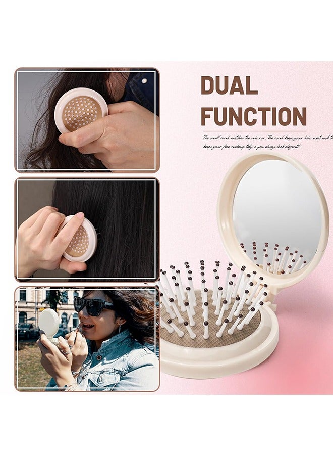 3 Pack Foldable Travel Hair Brush with Compact Mirror, Folding Pocket Hairbrush for Women Men Purse, Portable Mini Air Cushion Hair Comb for Detangling Massage Fine Thick Curly Hair - Image 3