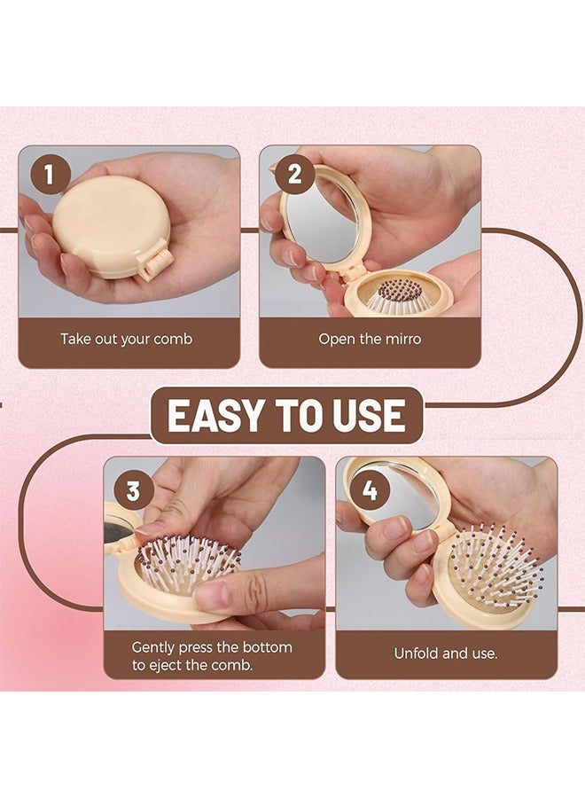 3 Pack Foldable Travel Hair Brush with Compact Mirror, Folding Pocket Hairbrush for Women Men Purse, Portable Mini Air Cushion Hair Comb for Detangling Massage Fine Thick Curly Hair - Image 5