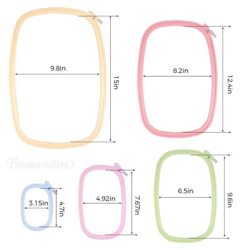 Framendino, 5 Pack Size Square Embroidery Hoops Plastic Cross Stitch Hoop Reusable Frames Rings for DIY Sewing Project(5 Colors2) - Image 2