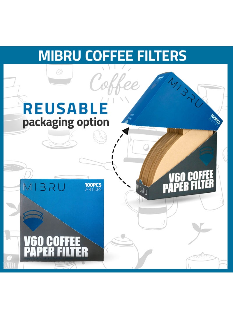 Pack of 100 paper coffee V60 filters drip brown size 02