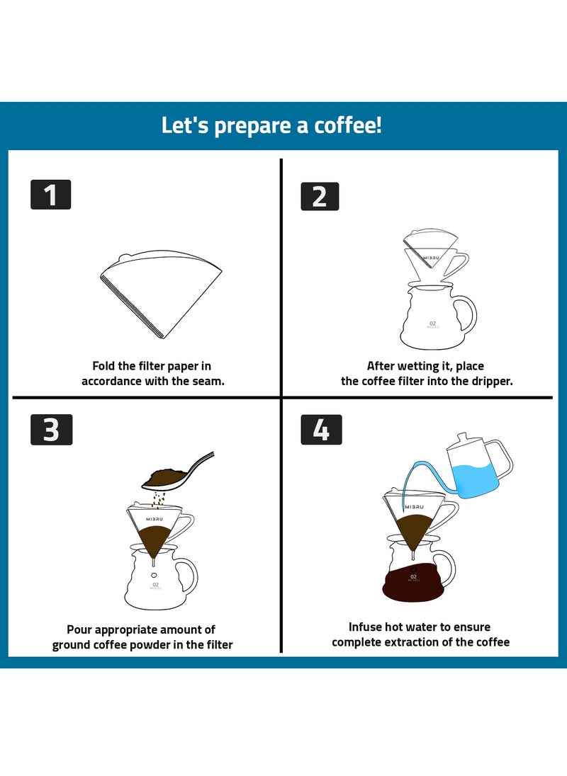 MIBRU Pack of 100 paper coffee V60 filters drip brown size 02  - Image 4