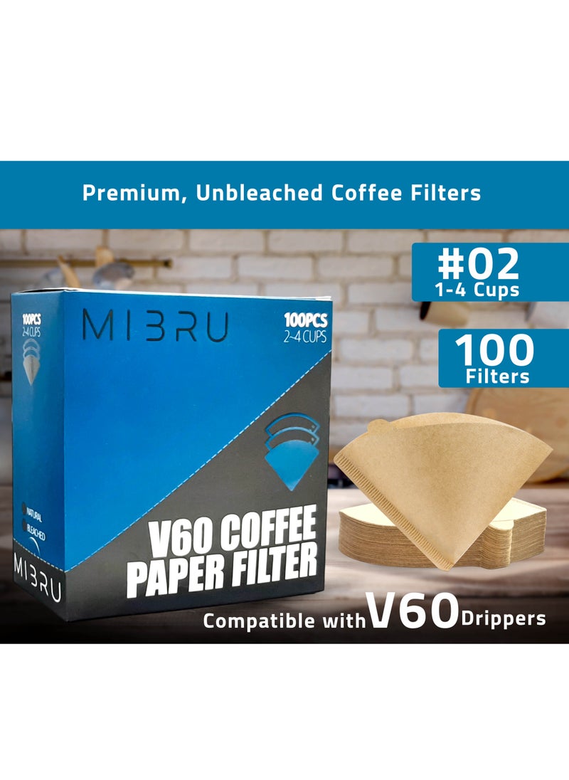 MIBRU Pack of 100 paper coffee V60 filters drip brown size 02  - Image 2