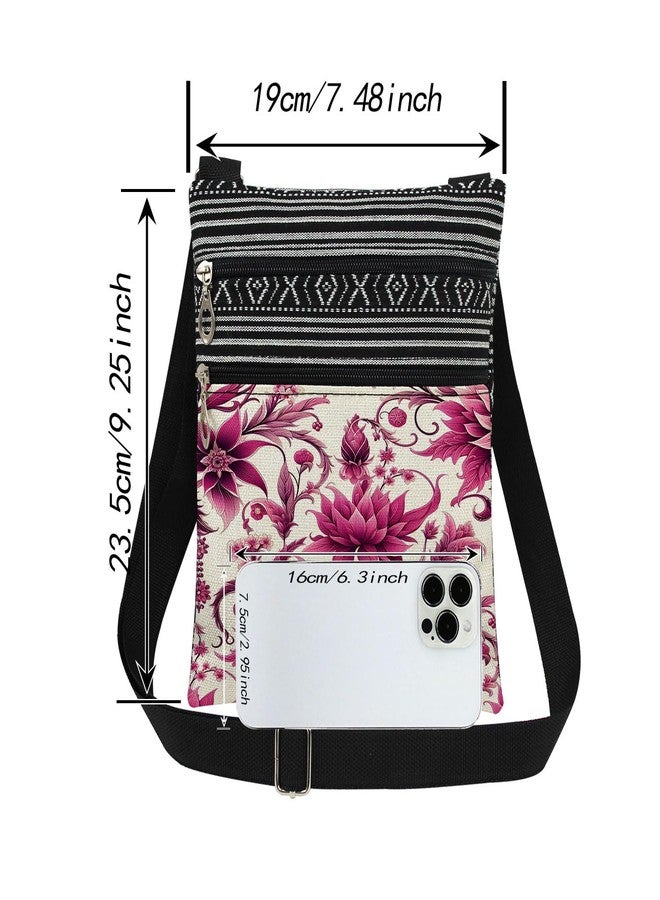 XiaoGalaee Floral Print Women Crossbody Bag Pink Purple Flower Print Adjustable Shoulder Strap Messenger Bag Best Sister Gift for Birthdays Holidays - Image 4