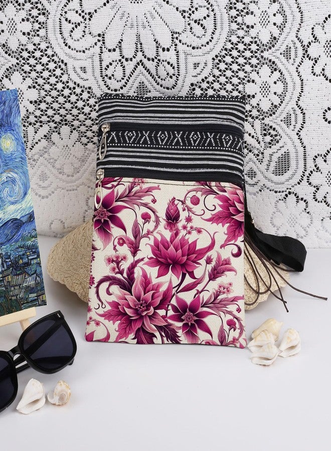 XiaoGalaee Floral Print Women Crossbody Bag Pink Purple Flower Print Adjustable Shoulder Strap Messenger Bag Best Sister Gift for Birthdays Holidays - Image 3