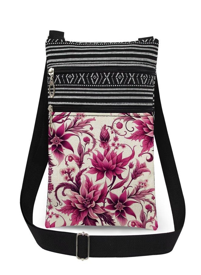XiaoGalaee Floral Print Women Crossbody Bag Pink Purple Flower Print Adjustable Shoulder Strap Messenger Bag Best Sister Gift for Birthdays Holidays - Image 1