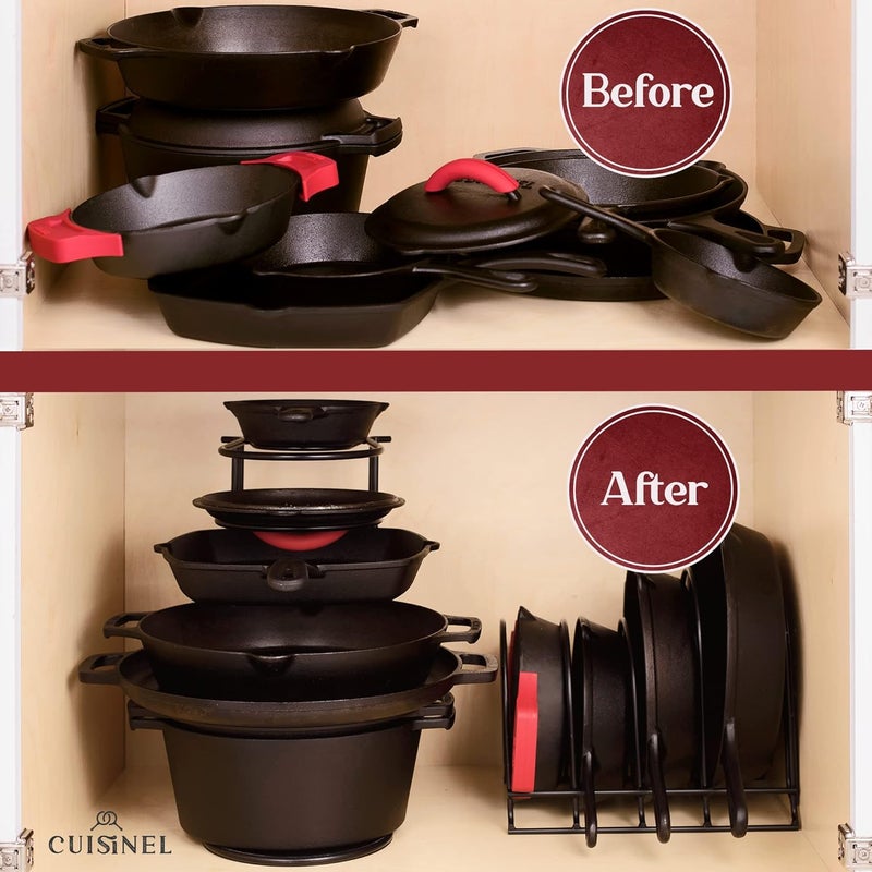Cuisinel Heavy Duty Pan Organizer - Extra Large 5-Tier Rack - For Cast Iron Skillets, Dutch Oven, Griddles - Durable Steel Construction - Space Saving Kitchen Storage - No Assembly Required - Blue 15" - Image 4