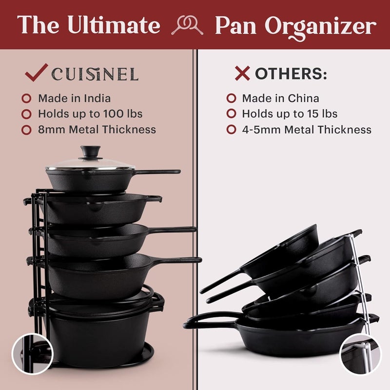 Cuisinel Heavy Duty Pan Organizer - Extra Large 5-Tier Rack - For Cast Iron Skillets, Dutch Oven, Griddles - Durable Steel Construction - Space Saving Kitchen Storage - No Assembly Required - Blue 15" - Image 3