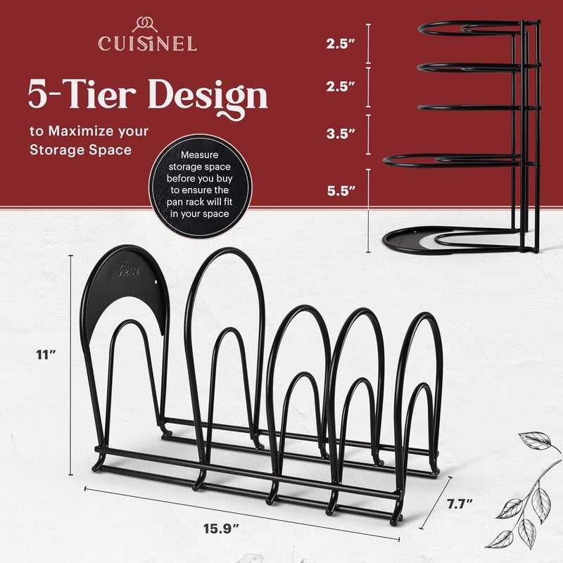 Cuisinel Heavy Duty Pan Organizer - Extra Large 5-Tier Rack - For Cast Iron Skillets, Dutch Oven, Griddles - Durable Steel Construction - Space Saving Kitchen Storage - No Assembly Required - Blue 15" - Image 2