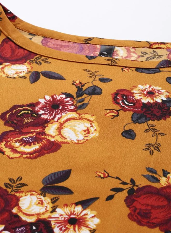 Take Two  Brown Floral Georgette Bell Sleeve Top - Casual Round Neck By  AHIKA for Women | Best Price UAE