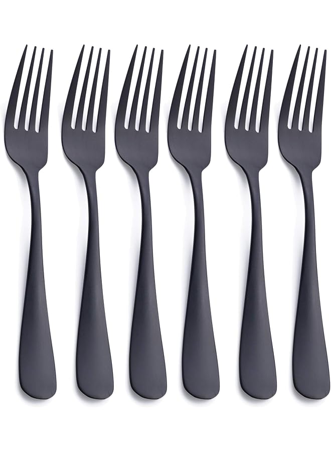 S-TOP Matte Black Dinner Fork, Stainless Steel Satin Finish 8.0-inch Silverware Flatware FoSet, Service for 6, Dishwasher Safe - Image 1