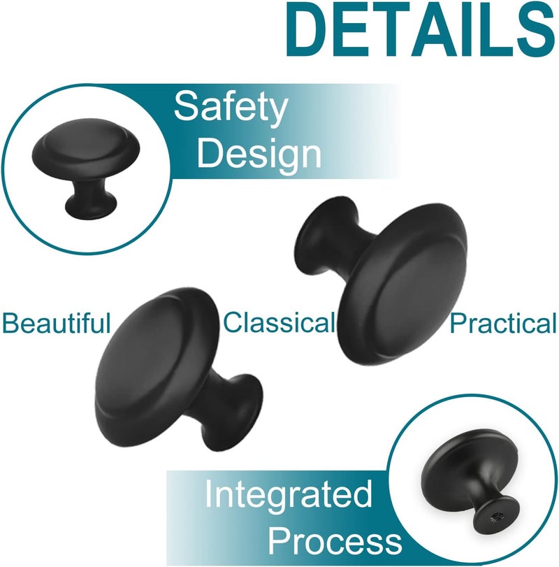 ZONBANG 6PCS Black Dresser Drawer Knobs, 1.2" Modern Knob for Cabinets and Drawers - Image 4