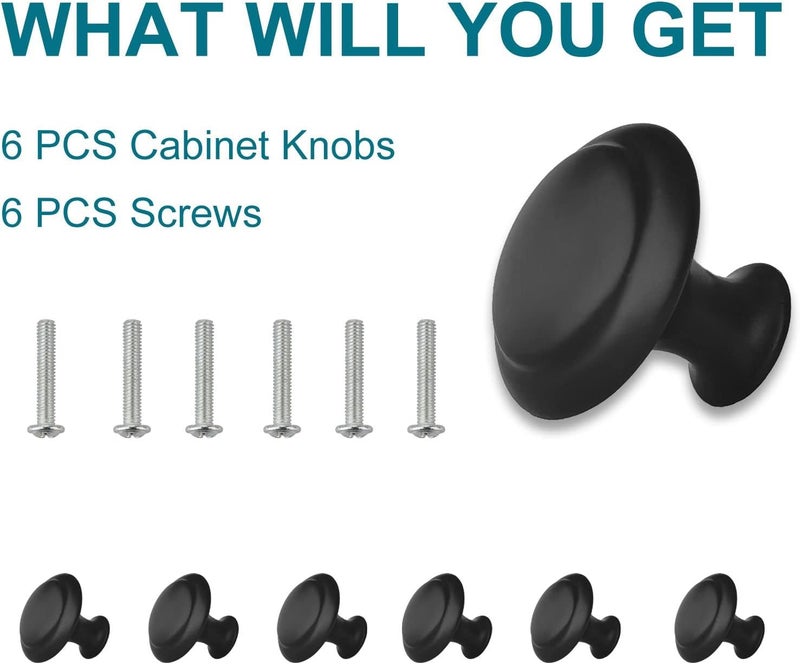 ZONBANG 6PCS Black Dresser Drawer Knobs, 1.2" Modern Knob for Cabinets and Drawers - Image 2