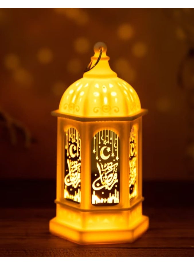 فانوس رمضان ديكور بإضاءة LED - تصميم كلاسيكي مع هلال ومسجد - زينة لرمضان والعيد - 13 سم - Image 1
