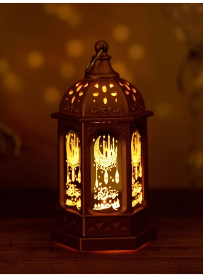 فانوس رمضان ديكور بإضاءة LED - تصميم كلاسيكي مع هلال ومسجد - زينة لرمضان والعيد - 13 سم - Image 3