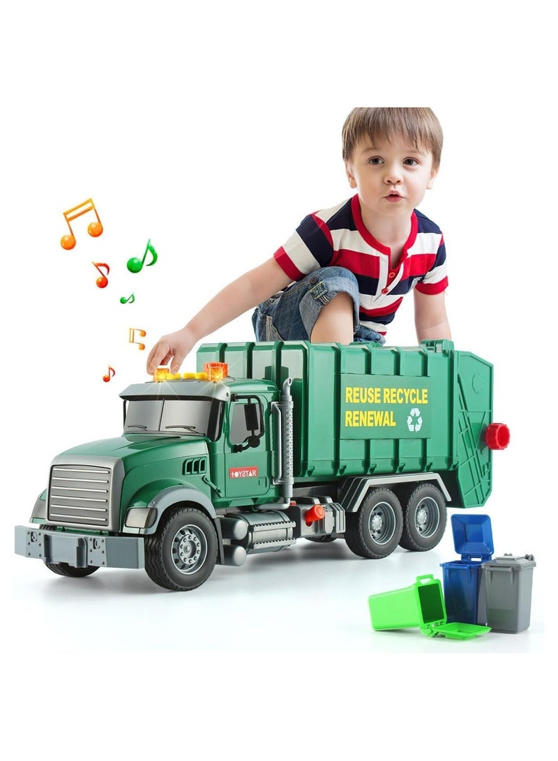 Soofam 15" Large Garbage Truck Toy,Friction Powered Waste Management Garbage Truck with Lights and Sounds,3 Trash Cans, Kids Toys for 3 4 5 6 7 Years Old Boys, Vehicles for Kids Toddlers Gifts - Image 1