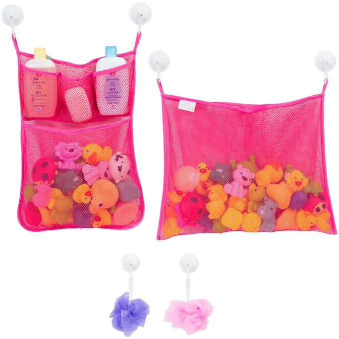 2 X MESH BATH TOY ORGANIZER 6 ULTRA STRONG HOOKS THE PERFECT BATHTUB TOY HOLDER BATHROOM OR SHOWER CADDY THESE MULTIUSE NET BAGS MAKE BABY BATH TOY STORAGE EASY FOR KIDS TODDLERS