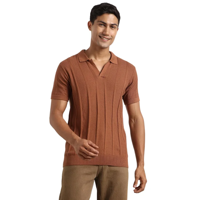 نوبيرو Men's Textured Polo Shirt - Nutshell Color