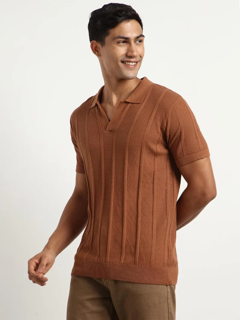 NOBERO  Men's Textured Polo Shirt - Nutshell Color for Men | Best Price UAE