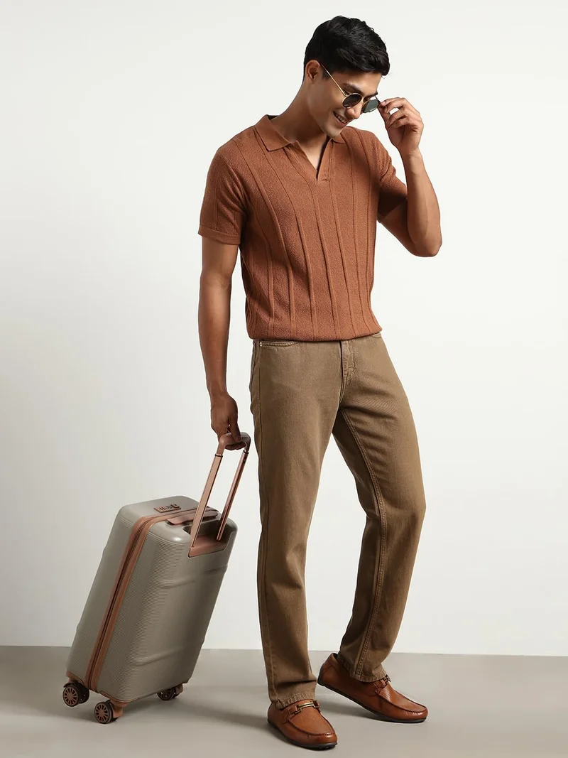 NOBERO  Men's Textured Polo Shirt - Nutshell Color for Men | Best Price UAE